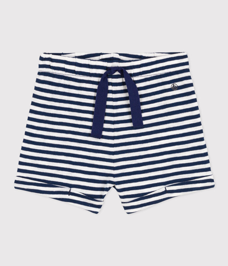 Short b&eacute;b&eacute; en jersey flamm&eacute; ray&eacute; bleu MEDIEVAL/blanc MARSHMALLOW