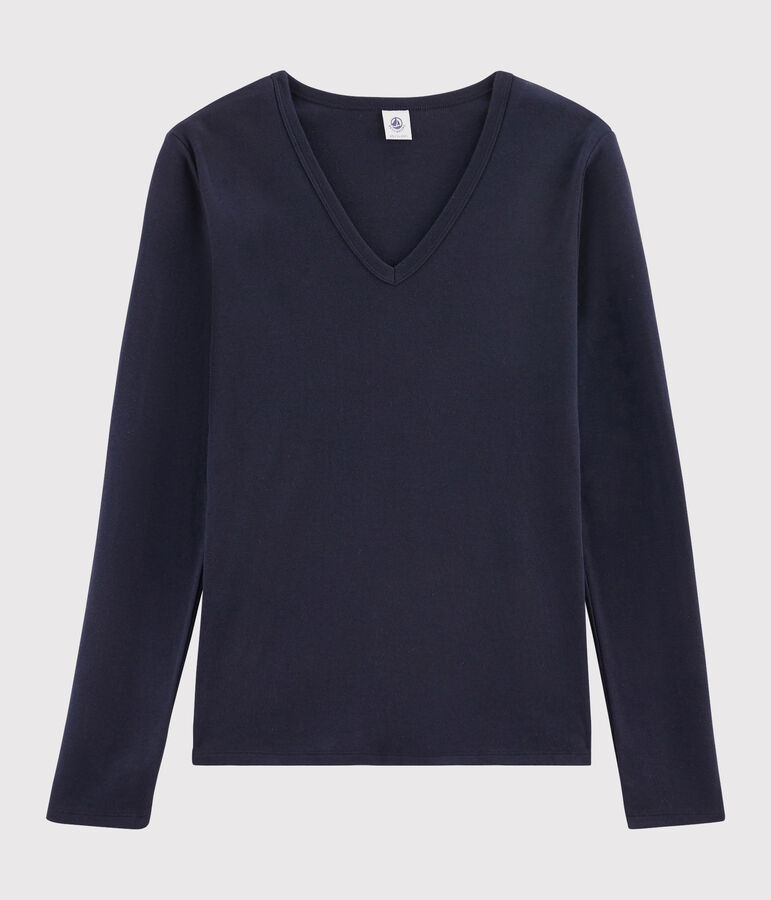 T-shirt col V iconique en coton Femme bleu SMOKING