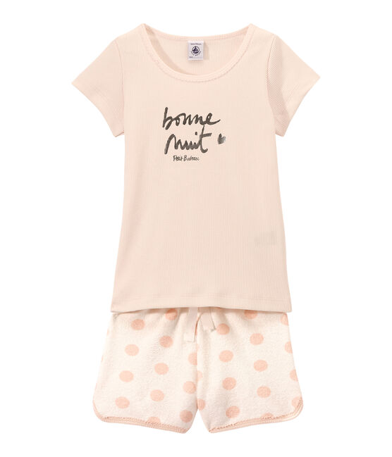 Pyjacourt fille bi-matière sérigraphié blanc LAIT/rose ROSE/ FLEUR
