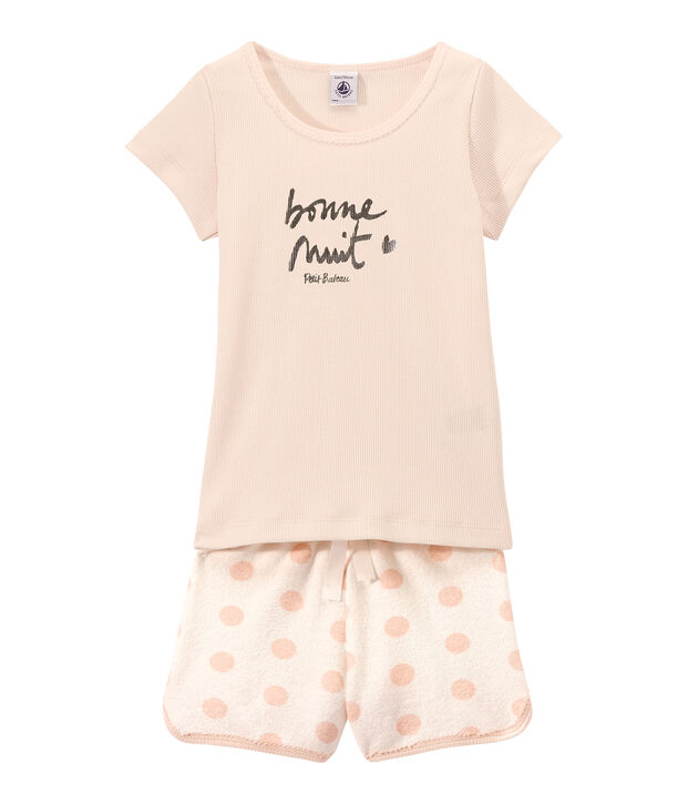Pyjacourt fille bi-mati&egrave;re s&eacute;rigraphi&eacute; blanc/rose/rose
