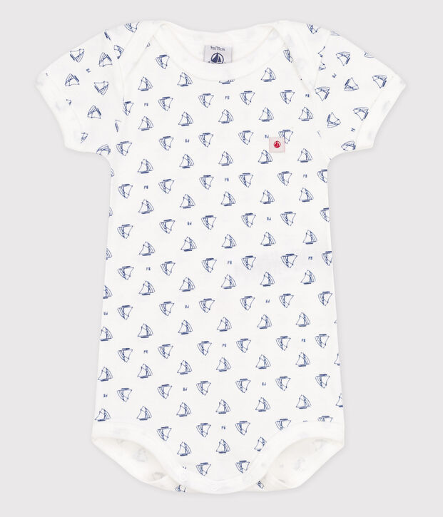 Body manches courtes b&eacute;b&eacute; fille blanc/bleu