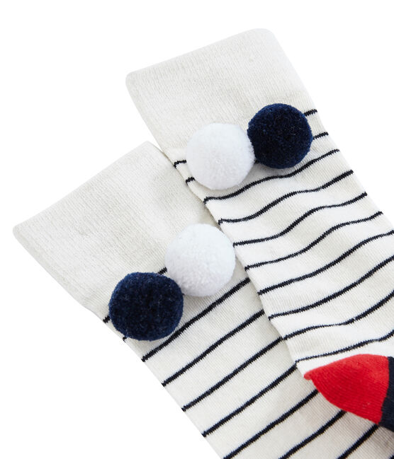 Chaussette haute enfant fille blanc MARSHMALLOW/bleu SMOKING