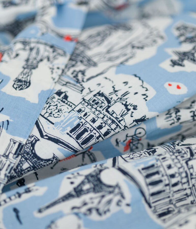 Robe en popeline imprim&eacute;e enfant fille blanc MARSHMALLOW/blanc MULTICO