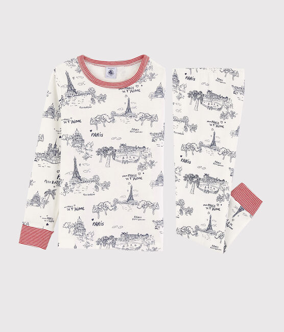 Pyjama toile de Jouy Paris petit garçon en coton blanc MARSHMALLOW/bleu MEDIEVAL