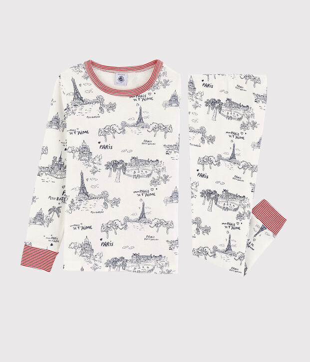 Pyjama toile de Jouy Paris petit gar&ccedil;on en coton blanc/bleu