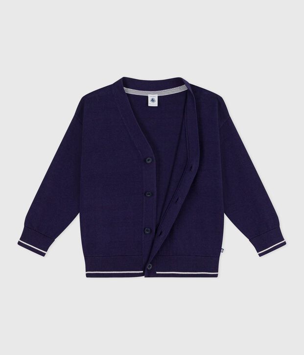 Cardigan enfant en coton uni bleu marine