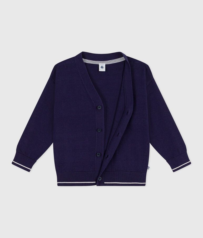 Cardigan enfant en coton uni bleu SOIR