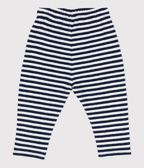 Pantalon bébé en bouclette éponge rayée bleu MEDIEVAL/blanc MARSHMALLOW