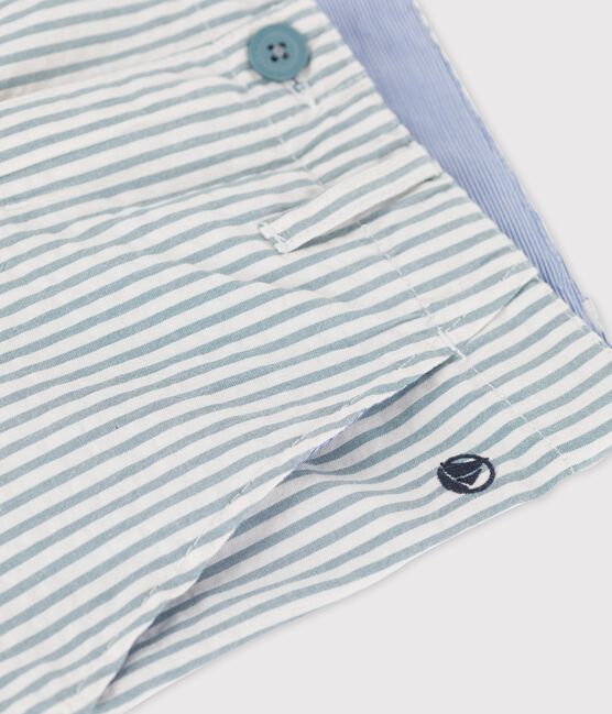 Bermuda en seersucker enfant garçon blanc MARSHMALLOW/bleu BRUT