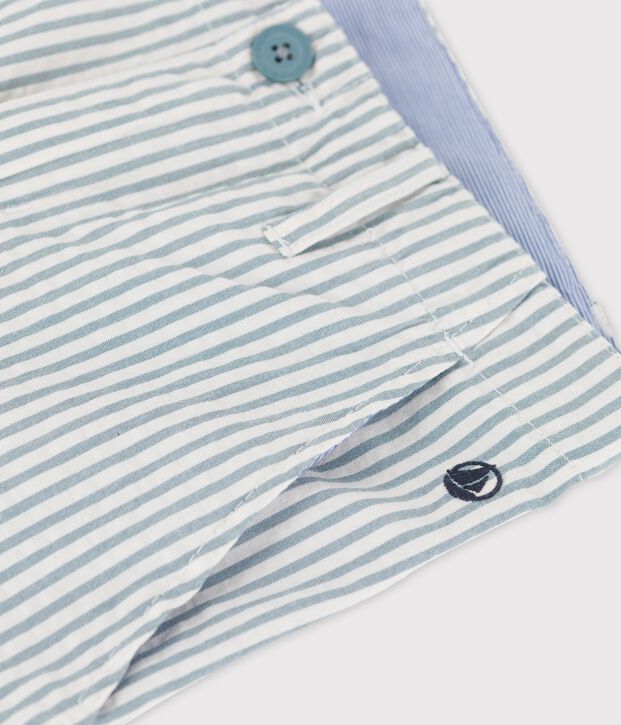 Bermuda en seersucker enfant gar&ccedil;on blanc/vert