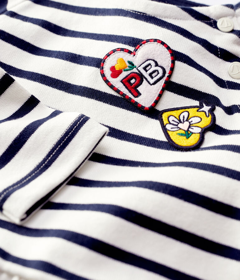 Robe manches longues en coton enfant fille blanc MARSHMALLOW/bleu SMOKING