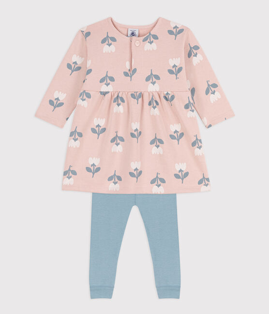 Robe bébé en molleton imprimé avec legging rose SALINE/blanc MULTICO