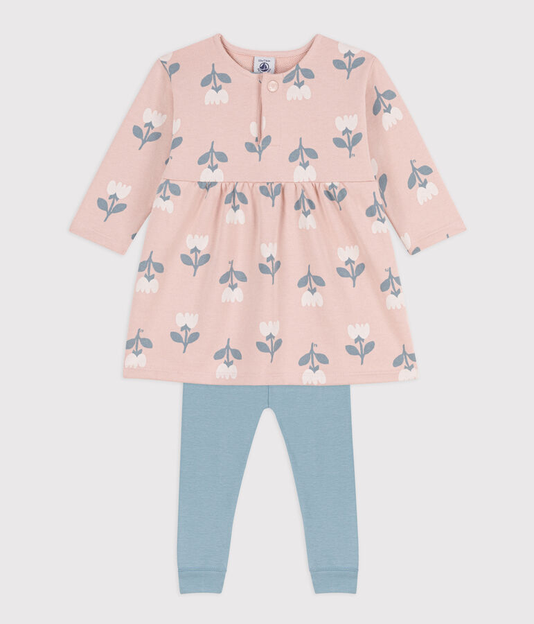 Robe b&eacute;b&eacute; en molleton imprim&eacute; avec legging rose SALINE/blanc MULTICO