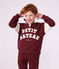 Sweatshirt col camionneur enfant en coton uni colorblock rouge/&eacute;cru