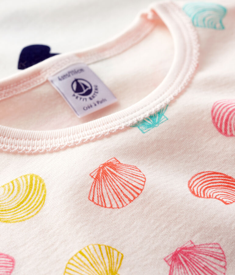 Lot de 2 pyjacourts c&oelig;urs et coquillages petite fille en coton multicouleur