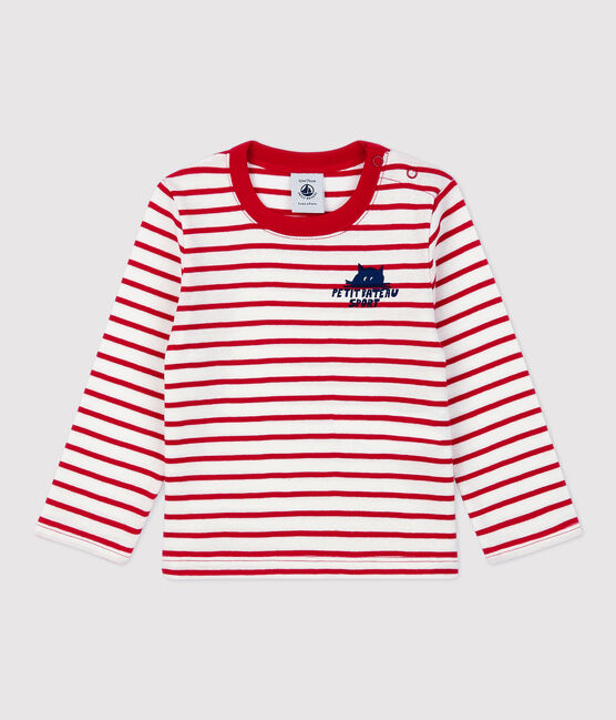 Tee-shirt rayé en coton bébé blanc MARSHMALLOW/rouge TERKUIT