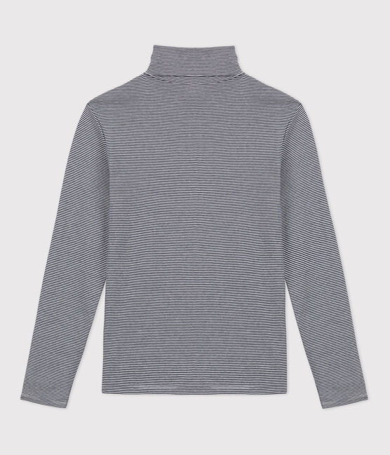 Tee-shirt col roulé L'ICONIQUE en coton BIO Femme bleu SMOKING/blanc MARSHMALLOW