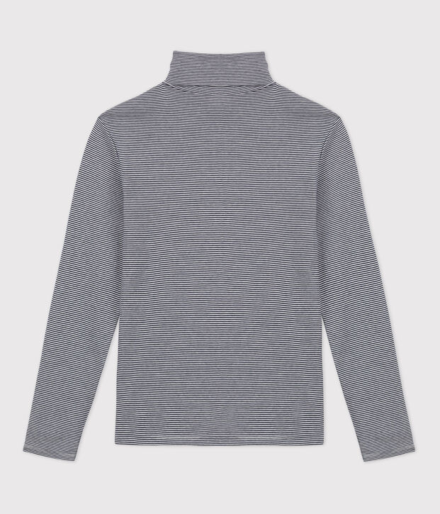 Tee-shirt col roul&eacute; L'ICONIQUE en coton BIO Femme bleu/blanc