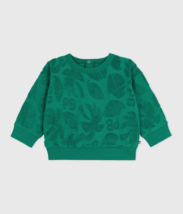 Sweatshirt &agrave; capuche b&eacute;b&eacute; en coton motifs palmiers vert