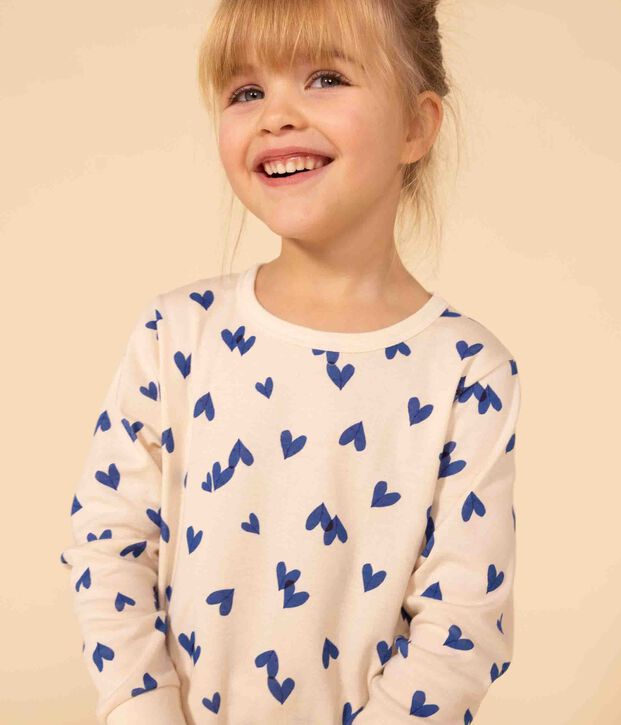 Pyjama c&oelig;ur en coton enfant &eacute;cru/multicouleur