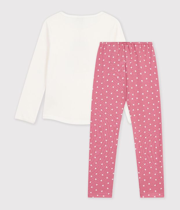 Pyjama enfant en coton &agrave; motif dragons rose/blanc