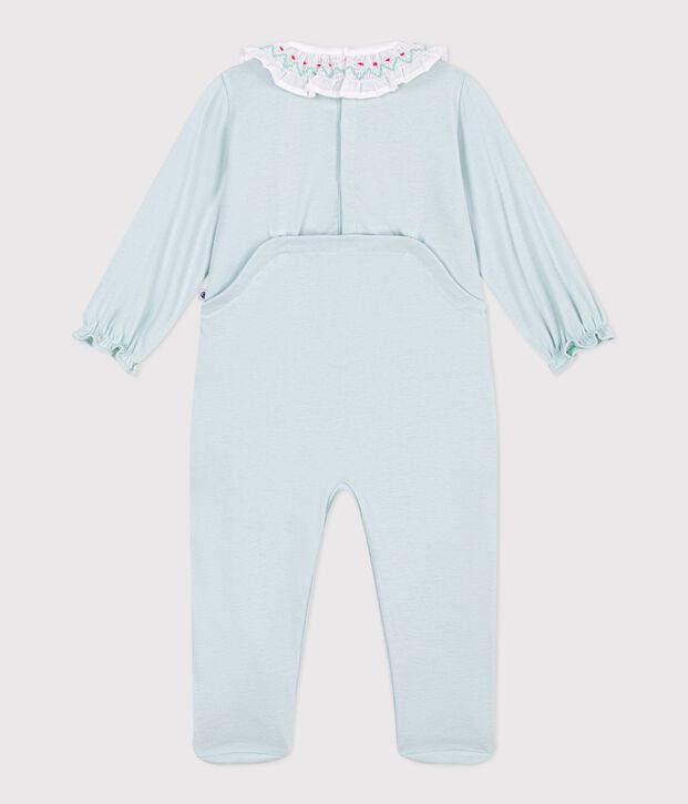 Pyjama b&eacute;b&eacute; en coton ouverture au dos uni &agrave; collerette vert