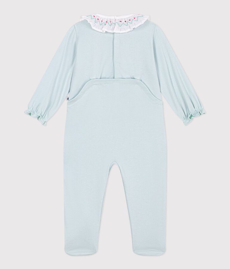 Pyjama b&eacute;b&eacute; en coton ouverture au dos uni &agrave; collerette bleu