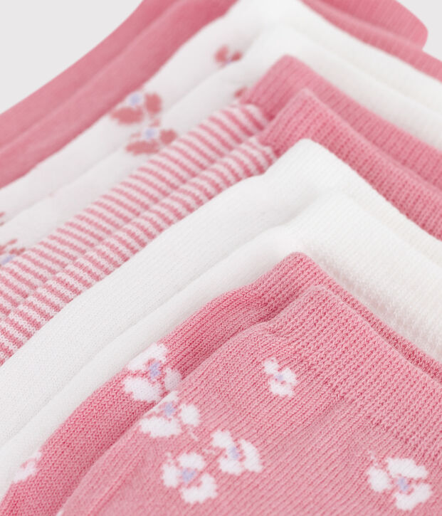 5 paires de chaussettes enfant unies en coton imprim&eacute; fleurs multicouleur