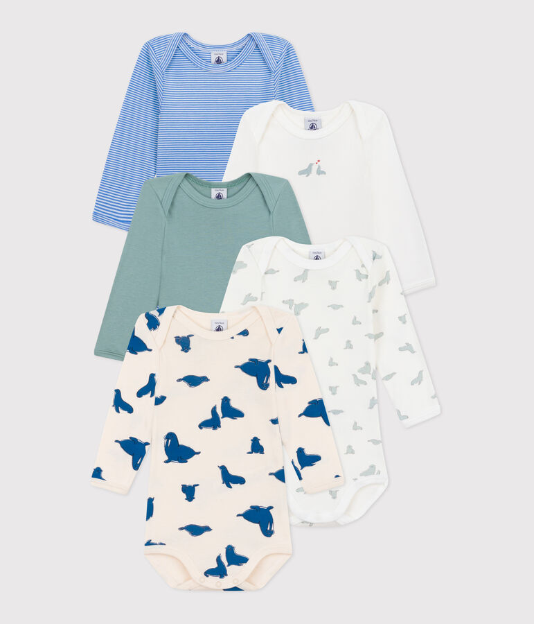Lot de 5 bodies manches longues en coton imprim&eacute; b&eacute;b&eacute; variante 1