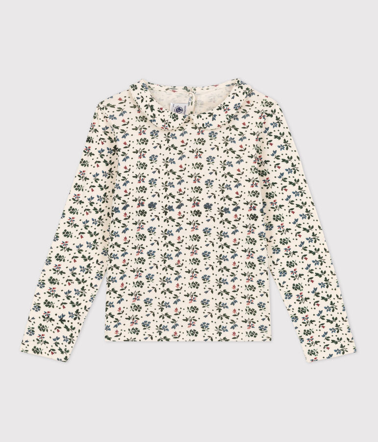 Tee-shirt fleuri &agrave; manches longues en coton enfant fille &eacute;cru/multicouleur