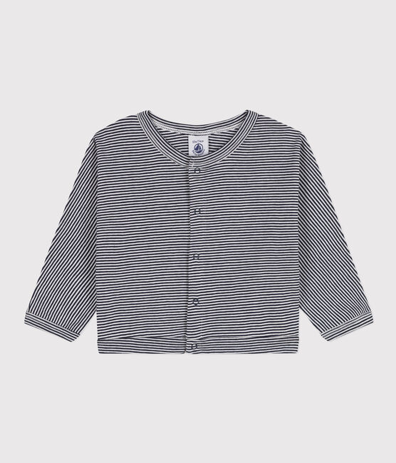 Cardigan bébé en coton bleu SMOKING/blanc MARSHMALLOW