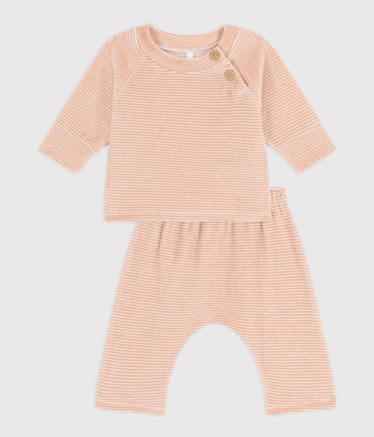 Ensemble 2 pi&egrave;ces b&eacute;b&eacute; en velours en coton VINTAGE/ MARSHMALLOW