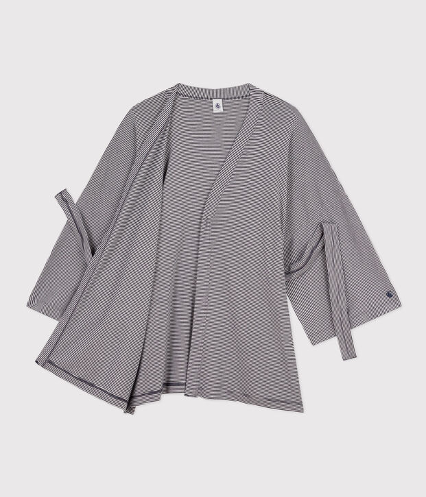 Kimono ray&eacute; femme bleu/blanc