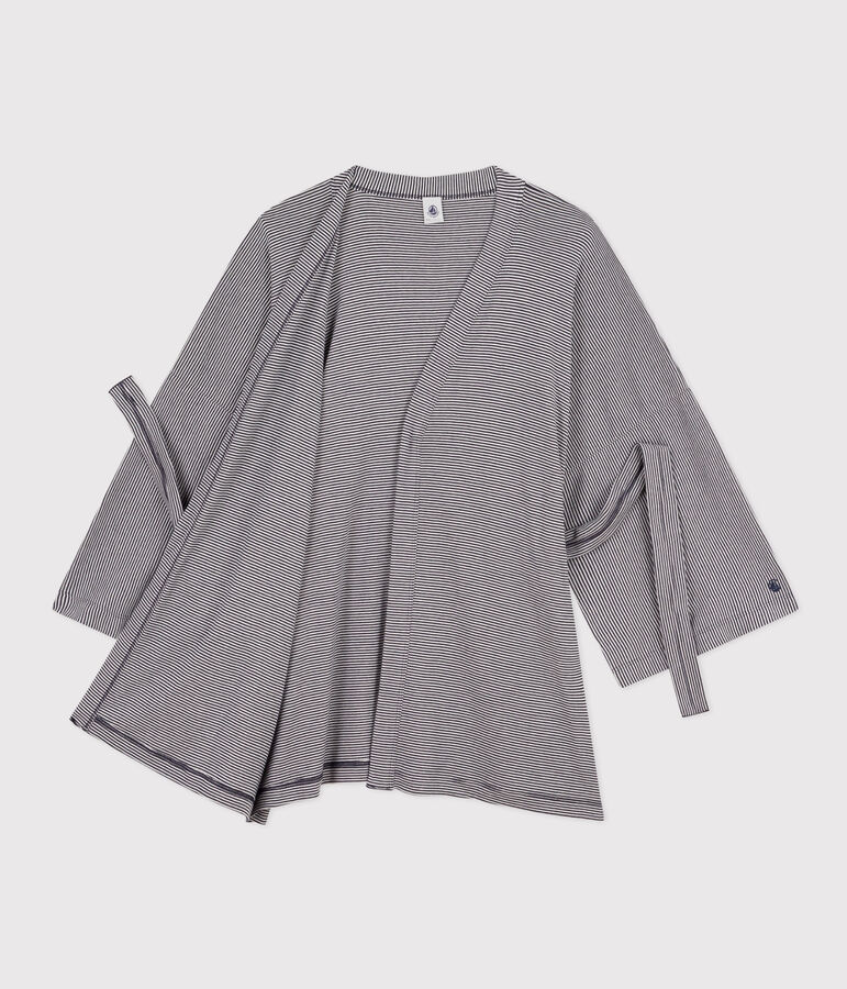 Kimono ray&eacute; femme bleu SMOKING/blanc MARSHMALLOW