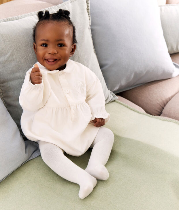 Combinaison courte c&eacute;r&eacute;monie b&eacute;b&eacute; en velours brod&eacute; blanc cass&eacute;