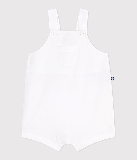 Salopette bébé en coton jambes courtes, unie blanc ECUME