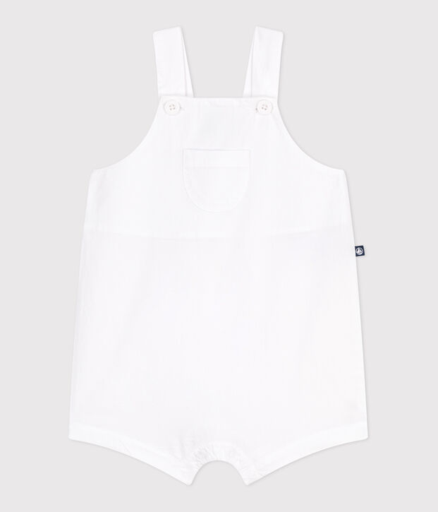 Salopette b&eacute;b&eacute; en coton jambes courtes, unie blanc
