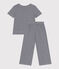 Pyjama enfant en coton manches courtes et jambes amples à rayures bleu SMOKING/blanc MARSHMALLOW