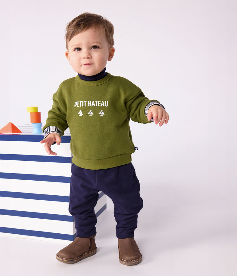 Sweatshirt b&eacute;b&eacute; en coton motif Petit Bateau vintage vert