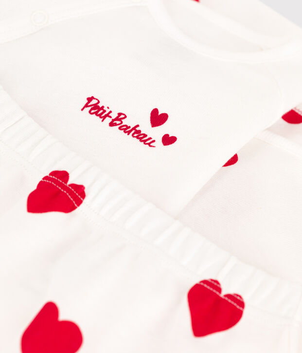 Ensemble 3 pi&egrave;ces en coton b&eacute;b&eacute; blanc/rouge