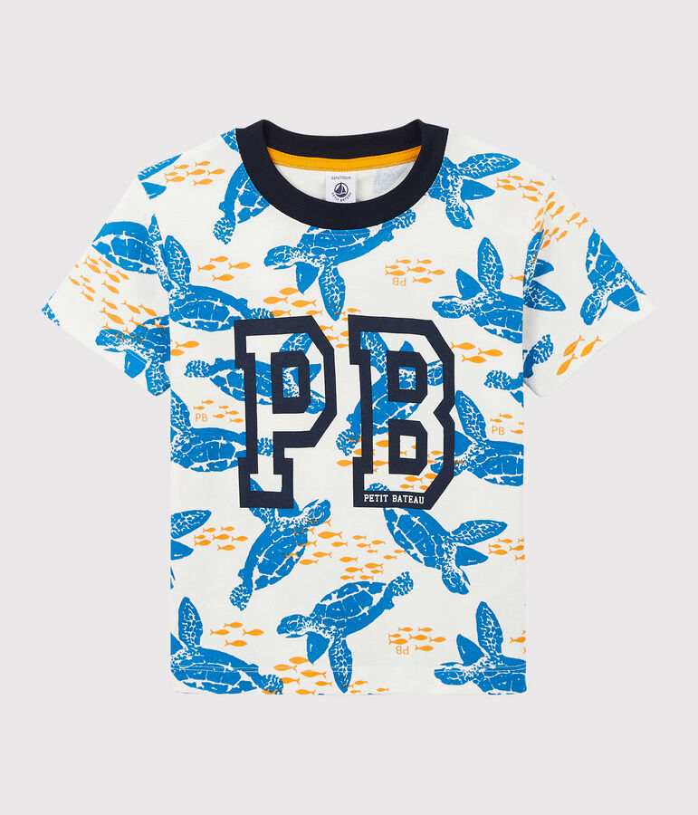 Tee-shirt manches courtes en coton enfant gar&ccedil;on blanc/multicouleur