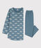 Chemise de nuit et legging oiseau petite fille en molleton et en coton bleu ROVER/blanc MARSHMALLOW