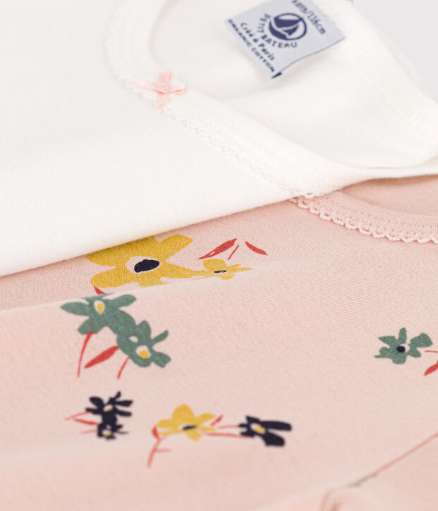 Lot de 2 tee-shirts manches courtes fleur petite fille en coton multicouleur
