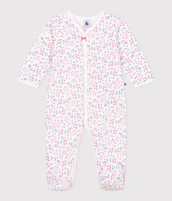 Pyjama bébé en velours imprimé fleuri blanc MARSHMALLOW/blanc MULTICO