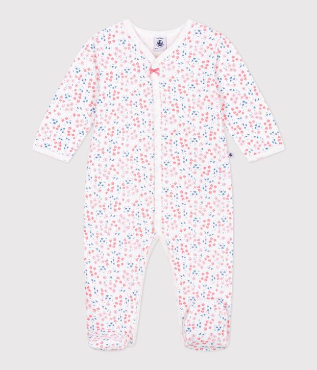 Pyjama b&eacute;b&eacute; en velours imprim&eacute; fleuri blanc/multicouleur