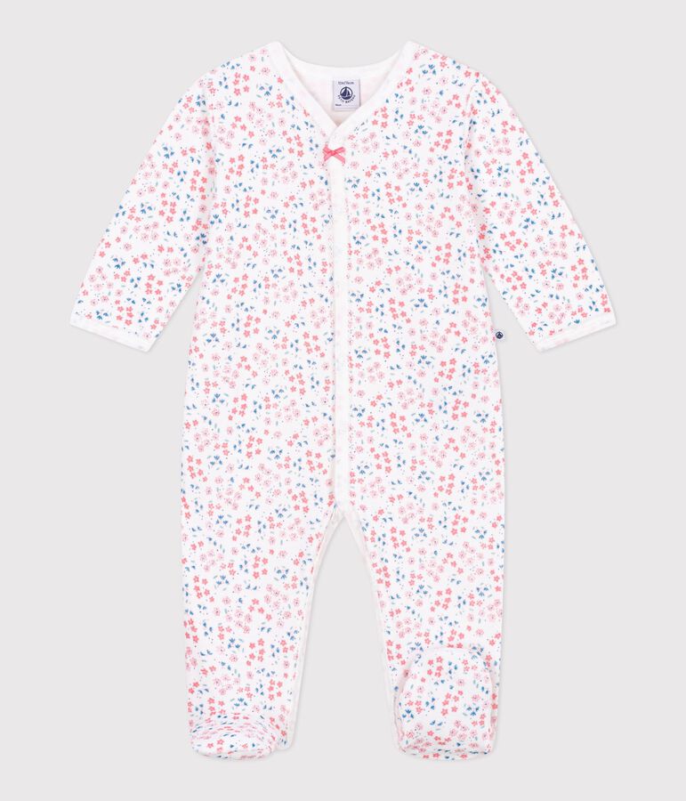 Pyjama b&eacute;b&eacute; en velours imprim&eacute; fleuri blanc MARSHMALLOW/blanc MULTICO