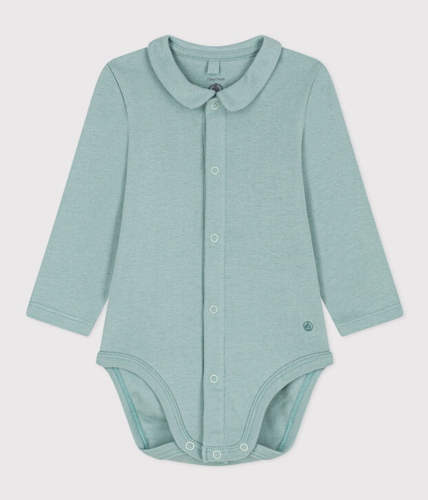 Body manches longues &agrave; col en coton b&eacute;b&eacute; vert