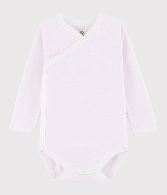 Body croisé manches longues bébé fille rose VIENNE/blanc MARSHMALLOW