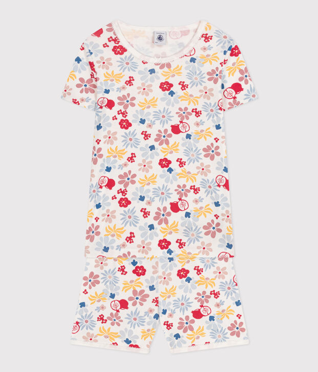 Pyjama short imprim&eacute; fleurs en coton enfant blanc/multicouleur