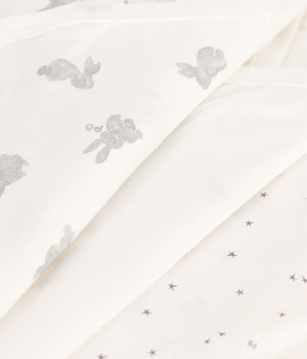 Lot de 3 bodies crois&eacute;s manches courtes lapins en coton multicouleur